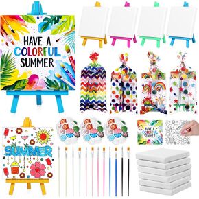 24 مجموعة Mini Summer Party Party Watercolor Set Mini Canvas Acrylic Painting Kit With Cards و Toyel البلاستيك واللوحات واللوحات Art Party Form