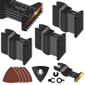 KELIN 88pcs Oscillating Saw Blades, Oscillating Tool Blade with Sandpaper, Arc Edge and Bi-Metal Multi Tool Blades Kits for Wood Metal, Universal Multitool Blades Fit Dewalt, Makita, Ryobi, Rockwell