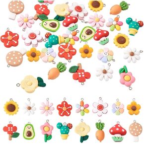 kissitty 80pcs زخارف الفاكهة والخضروات ذات طابع خضار مسطحة زخارف راتنجات الظهر