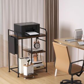 Home Printer Stand with Charging Station Printer Shredder Stand with Storage for Home Office Multi-Purpose Desk Organizer- for Printer Scanner Fax Home Office Use with Wheels,Brown