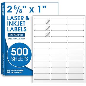 2 5/8 "× 1" تسميات العناوين البيضاء غير اللامعة متوافقة مع طابعات الحبر والليزر - 500 ورقة ، 15000 ملصقات قابلة للطباعة للشحن والبريد والباركود - Spartan Industrial