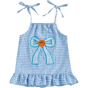Baby Girls Baseball Dress Toddler Seersucker Dress Sleeveless Baseball Bat Embroidery Sundress Stripe Summer Outfit