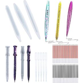 قوالب راتنجات القلم 110 PCS ، 5 ​​أجهزة كمبيوتر سحرية راتنجات الايبوكسي الإبوكسي مع قوالب مع 100 PCS Pointcled Pens for DIY Making Making
