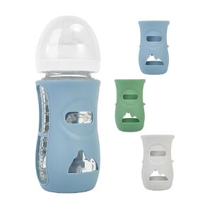 3 Pack Silicone Sleeves for Avent Natural Glass Baby Bottles, Protection and Insulation, Glass Baby Bottle Sleeve Compatible with Avent Glass Bottles 8 oz, Dishwasher Safe (Blue+Green+Grey)