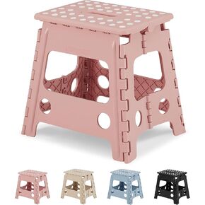 VECELO Folding Step Stool 13 Inch, Non-Slip Surface Portabl Foldable 1 Step Stool with Carry Handle, Heavy Duty to Support Kids/Toddler/Adults for Living Room Kitchen, Bathroom, Pink