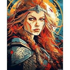 vnuiehg vikings ترسم النساء بأرقام أرقام مع فرش وصبغات أكريليك على لوحة القماش للبالغين المبتدئين ، صورة محارب أنثى في العصور الوسطى للحصول على هدايا ديكور الجدار المنزلي 16'x20 '(بدون إطار)