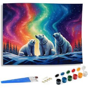 طلاء Skryuie بواسطة أرقام أرقام للبالغين Aurora المبتدئين ، واللوحة الزيتية الدب الأكريليك القطبية بأرقام أرقام مع فرشاة الطلاء الفنية Canvas للديكور المنزلي 16x20 بوصة A5