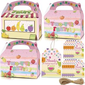 Karaqy Twotti Fruit Party Forms Boxes ، 12 PCS رائعتين فاكهة جيدة هدية الصناديق مع علامات شكرا لك أطفال عيد ميلاد الأطفال لوازم حفلة الطفل