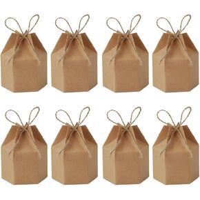 24pcs kraft paper gift gloy boxes hexagon hexagon boxes package buck with twine for birthday حفل زفاف هدايا التعبئة والتغليف Candy Craft Chocolate Candle وغيرها من العناصر الصغيرة ، البني.