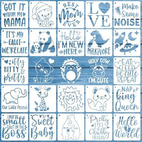 OOTSR 25PCS Stencils للطلاء ، عبارات استحمام الطفل والحيوانات من أجل ، المرايل ، الجسور ، الحقائب ، القمصان ، الأحذية - قوالب للملابس ، الحرف اليدوية والزخارف