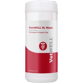 Vetwell Ketowell XL مناديل موضعية للكلاب والقطط - مناديل تنظيف كبيرة إضافية للكلاب والقطط - 60 مناديل (5 "× 6") لكل منهما)