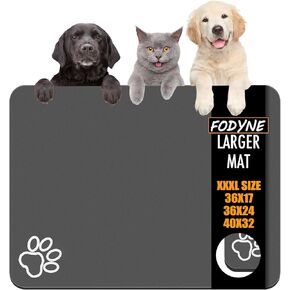 Large Pet Feeding Mat,Super Absorbent Pet Mat,Quick Dry Cat & Dog Water Dispenser Mat,No Stains Non Skid Pet Food Mat for Food and Water Bowl,Easy to Clean Pet Placemats(36"x17" Dark Gray)