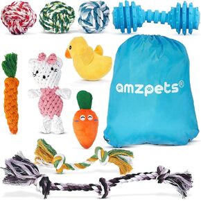 ألعاب الكلاب من AMZpets للمضغ العدواني، مجموعة إكسسوارات الكلاب مكونة من 7 قطع للسلالات المتوسطة أو الكبيرة، معقودة، حبل ثقيل لشد الحبل، والجلب، والتسنين