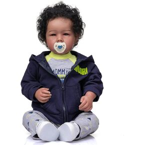 Icradle Reborn Baby Baby Boy Black Biracial African American American الواقعي الواقعي المولود الجديد دمى LifeLike Silicone Reborn Toddler Doll Associory Giftio For Collection & Kids Age 3+