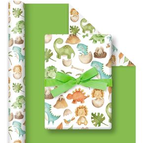 FYSUIMU Dinosaur Wrapping Paper - Mini Roll - 17 Inch x 32.8 Ft Cute Cartoon Gift Wrap Paper Double-Sided for Birthday Baby Shower Party DIY Crafts Supplies
