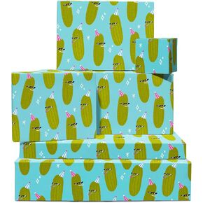 Central 23 Pickle Wart Paper - Cucumber - 6 صفائح من غلاف الهدايا مع العلامات - ورقة غلاف مضحكة للرجال GAG - تأتي مع ملصقات - قابلة لإعادة التدوير