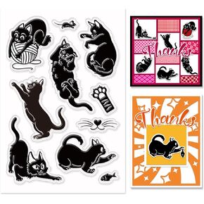 INFUNLY Cat Friend Clear Stamps Cartoon Kitty Transparent Rubber Stamps Funny Kittens Silicone Stamp for Card Making 6.2x4.3 inch for DIY Photo Scrapbooking Paper Album Decor