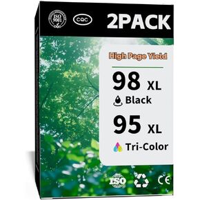 98/95 XL Ink Cartridges Combo Pack Compatible for HP Ink 95 98 for Officejet 100 150 H470 6310 Deskjet 5940 PhotoSmart C4180 C4580 C4150 2575 8050 (Black, Tri-Color,2 Pack)