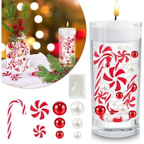 SelfTek 6129 Pcs Christmas Vase Filler, White and Red Candy Cane Vase Filler Beads, Water Gel Beads for Vase Filler Table Centerpieces Christmas Home Party Decoration