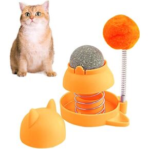 Tyasoleil Cat Toy with Spring, Lickable Catnip Ball - Self-Play Boredom Relief Interactive Pet Toy for Cats (Blue)