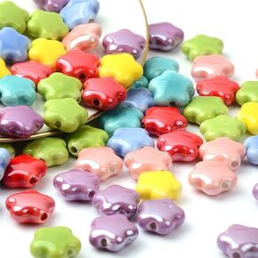 20pcs حبات الخزف السيراميك على شكل نجمة للحرف اليدوية وصنع المجوهرات DIY - لون عشوائي
