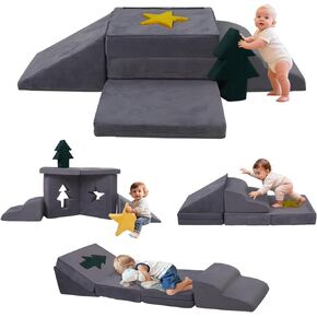 STAOLENE Toddler Climbing Toys Indoor with Star and Tree Shape Blocks, Soft Play Climbing for Toddlers, Idea Baby Climbing Blocks Convertible Lounge Chair, Develop Crawling and Sliding Skills