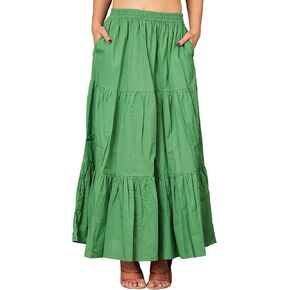 Women's Elastic High Waist A Line Ruffle Solid Long Maxi Skirt for Women in Saudi Arabia