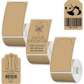 Phomemo M110 Brown Thermal Labels ، 1.96 "× 3.14" (50 × 80 مم) ، ملصقات على شكل ملصق لاصق ذاتي متوافق مع طابعة صانع الملصقات M100/M110/M108 ، 300 ٪ في 3 لفات ، مثالية للهدية/الحافلات