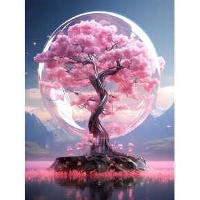 Lomsioy Diamond Art Painting Kits Tree للبالغين يرسمون مع زهر الكرز الماسي ، جولة كاملة الحفر الكريستانية الحرف اليدوية للأحجار الكريمة لديكور الجدار المنزلي 12x16 بوصة