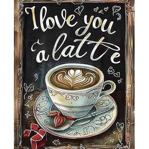 Maiyiyi Coffee Latte Diamond Painting Kits ، 5D Full Round Diamond Art ، I Love You A Latte Diamond Paint Dots Kit Kitchen Decor