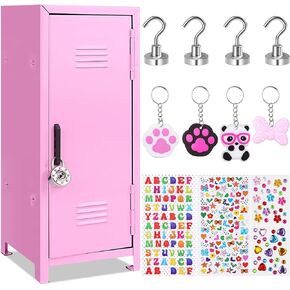 Mini Locker Miniature Storage with Lock and Keys, Pink Small Locker Cute Functional Locker Miniature Storage Metal Locker for Desktop Bedroom Home Office Dollhouse Furniture Accessories