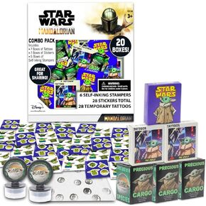 تفضل حزب حرب Star Wars Yoda بـ 20 ضيفًا ~ 20 قطعة ماندالوريان لصالح الصناديق مع الملصقات والوشم والطوابع للأطفال لوازم حفلات عيد ميلاد الأطفال