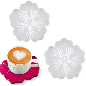 Coaster Molds for Epoxy Resin,2Pcs Flower Silicone Coaster Molds,Floral Silicone Tray Resin Molds Glossy Geode Agate Silicone Coaster Cup Mat Molds for Resin Casting DIY Craft Home Decoration