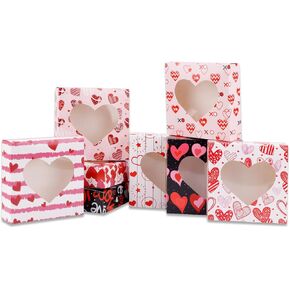 Xihircd 8pcs صندوق هدايا عيد الحب ، وصناديق مخبز عيد الحب مع نافذة قلب صافية وملصقات لطيفة 8 صناديق علاجية على عبوات كب كيك بسكويت حفل زفاف