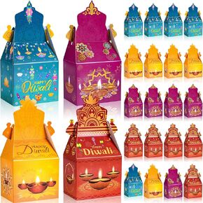 24PACK HAPPY DIWALI Party Tavor Boxes Rangoli Lantern Diya Treat Treats Boxs Diwali Barty GoodieGable Boxes for Indian Festival of Lights Party Decorations