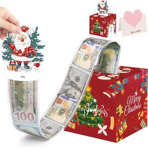 Ganbaro® Christmas Money Box for Cash Gift Pull, Money Gift Boxes for Cash, Money Pull Box for Cash Gift with Card and 50 Pcs Transparent Bags Surprise Money Box for Lover, Wife, Girlfriend