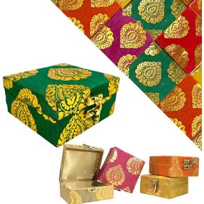 Indian Decorative Sweet Box,Fabric Brocade box for Indian Wedding Favor,Diwali gift box, Mithai, Bangles Jewelry Box 4X4X1.5. (1)