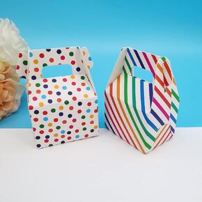 Jinlyxhui 50pcs Candy Paper Boxes Polka Dot Stripe Candy Home Hights for Wedder Birdity Birthday Decorts (styles ، Rainbow)