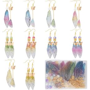 Sunnyclue 1 Box DIY 10Pairs Butterfly Wing Charms Morning Make Starter Kit Resin Butterflies Wings Foil Glitter Glass Bars Bar Bar Bar Hooks Adring Ass