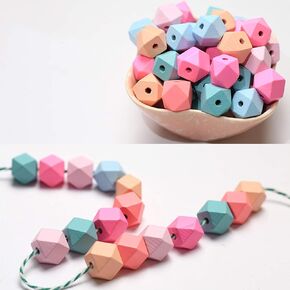 Dahi 15mm حبات خشبية من الخشب الهندسيات الخشبية 70pcs حبة خشبية حلوى مختلطة لمجوهرات DIY صنع سلسلة المفاتيح DIY (15 مم/70 ٪)