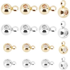 PH PandaHall 80pcs Barrel Brass Hanger Links 2 Colors Golden Silver Bail Bead with Charm Loop 6x4/7.5x5mm Insert Rubber Stopper for Earring Necklace Bracelet, Rubber Hole: 0.8/1.2mm, Loop: 1/1.8mm