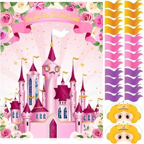 Faccito Princess Party Games Pin the Flag on the Castle Birthday Pin Games مجموعة ألعاب Pink Castle Poster 24 ملصقات Flag 2 عظمى العصبية لأميرة عيد ميلاد الشاي أنشطة أنشطة الإمدادات