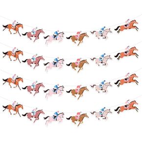 Whaline 8.2 أقدام Derby Day Banner Horse Racing Pre-Strung Garland Banner Pink Brown Horse Holding Tarching for Horsing Derby Party Party Party ، 4 PCS