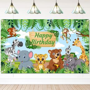 Avezano Safari Banner Banner Lanngle حيوانات عيد ميلاد سعيد خلفية Jungle Animal Thief Bday Party Decorations Supplies 70.8 × 43.3 بوصة