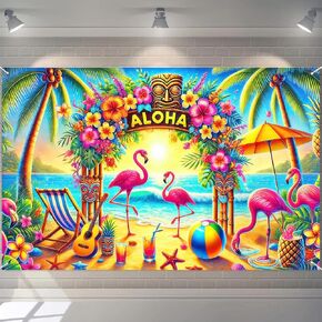Tiki Luau Party Banner 71x43 Inch Hawaiian Tiki Bar Decoration for Tropical Hawaiian Birthday Party Backdrop Prossial
