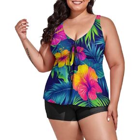 joo meryer Womens 2pcs Floral Printed Racerback Tankini Swimsuits with Swim Capris Plus Size M-XXXXXL