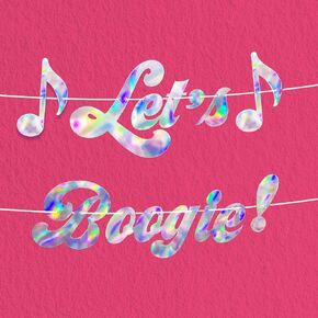 House of Party Let's Boogie Party Banner - 52 بوصة فضية ثلاثية الأبعاد تتيح لتوقيع حفلة ديسكو مع شعار علامة الموسيقى | السبعينات موضوع ديسكو حفلات حفلات عيد الميلاد والحانات ومستلزمات حفلات الديسكو