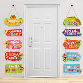 Howaf Mexican Fiesta Party Door Hanging ، Cinco de Mayo Welcome Banner for Taco Party Front Door Decoration ، علامة شرفة الحفلات المكسيكية لـ Fiesta Carnival Party Home Wall Supplies