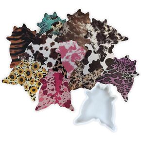 Cowwehide Rug Car Card Cardstock Cardstock 3.3 "× 3.6" بوصة | 12 PK تصاميم مختلطة للجلد رائحة رائحة Bead Bake Oven آمنة تناسب البقر البقر العلامة العلامة السيليكون العلامة (Cardstock + قالب السيليكون)