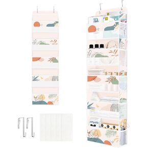 Clastyle Beige Tropical Leaf Over the Door Organizer with 5 Large Pockets Nursery Hanging Storage Organizer for Adult Clothes Diaper Toy Sunset Closet Door Hanging Shelf Storage for Bedroom Bathroom
